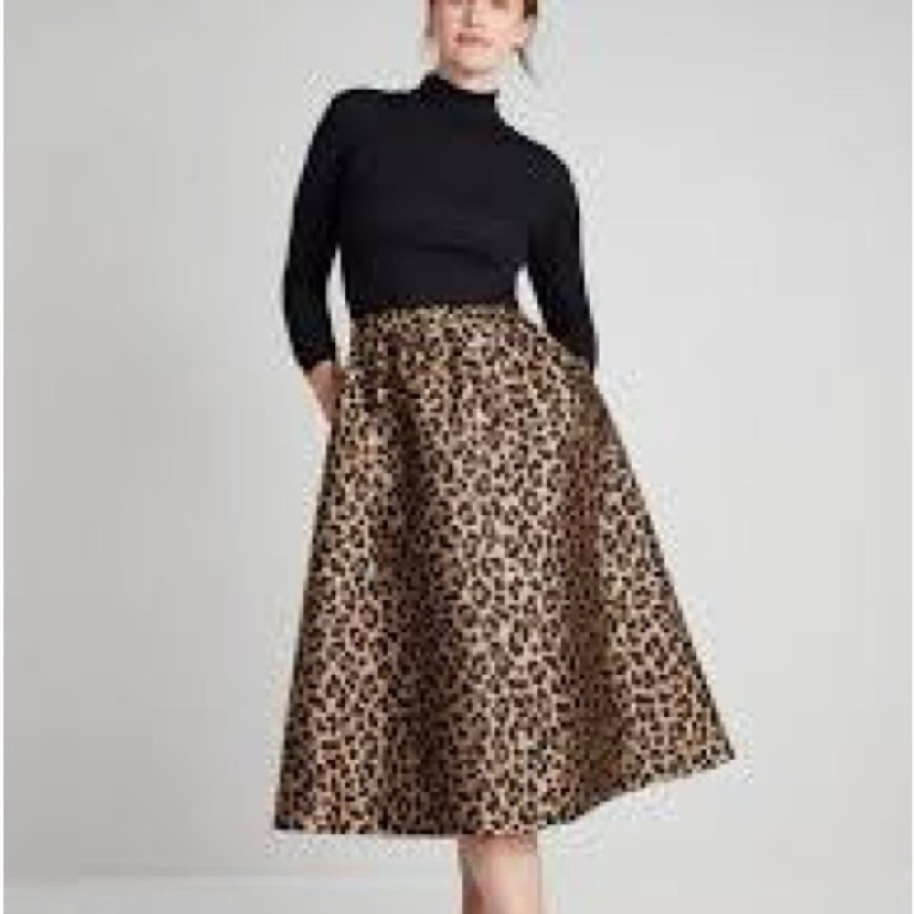 Leopard Print A-Line Midi Skirt in Brown